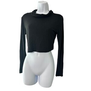 J USA Black Long Sleeve Cowl Neck Cropped Top Women's‎